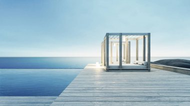 Beach lounge - okyanus villada tatil ve yaz Sea view / 3d iç render