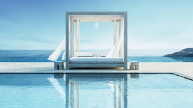 Beach lounge - okyanus villada tatil ve yaz Sea view / 3d iç render