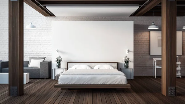 Loft Dormitorio Moderno Renderizar Interior —  Fotos de Stock