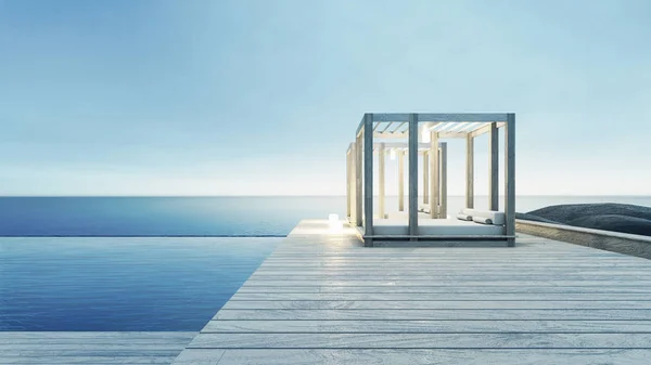 Beach lounge - okyanus villada tatil ve yaz Sea view / 3d iç render