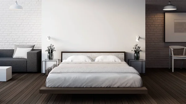 Loft ve Modern yatak odası / 3d iç render