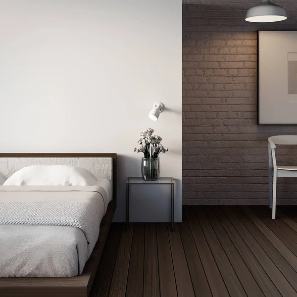 Loft Dormitorio Moderno Renderizar Interior — Foto de Stock