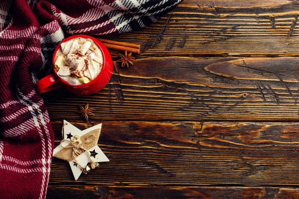 Bebida Café Invierno Cacao Con Crema Batida Malvaviscos Una Taza — Foto de Stock