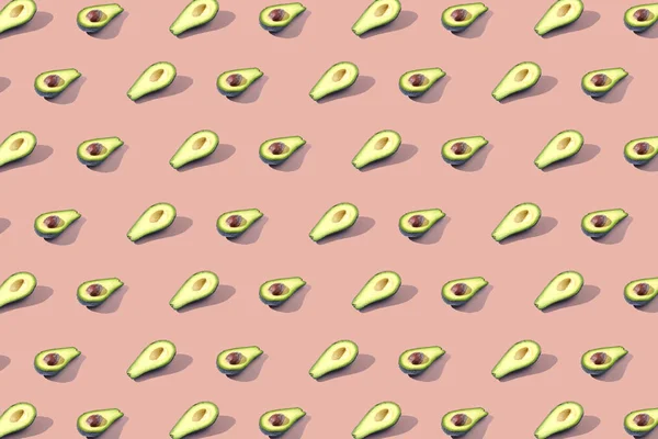 Many Halves Avocado Pattern Banner Harvesting Bright Background Orange Pink — Stock Photo, Image
