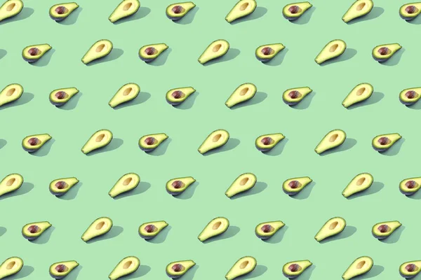 Many Halves Avocado Pattern Banner Preparation Bright Background Green Mint — Stock Photo, Image