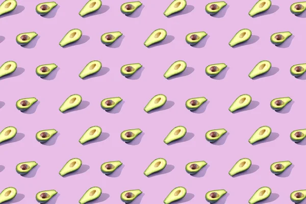 Many Halves Avocado Pattern Banner Harvesting Bright Background Pastel Pink — Stock Photo, Image