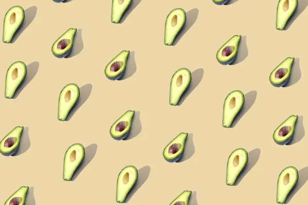 Molte Metà Avocado Motivo Striscione Pezzo Sfondo Luminoso Colore Giallo — Foto Stock