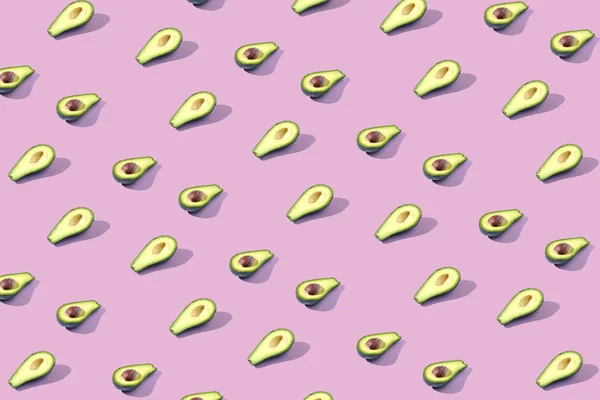 Many Halves Avocado Pattern Banner Harvesting Bright Background Pastel Pink — Stock Photo, Image