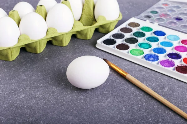White Eggs Paints Tassels Preparation Coloring Easter — Stock Photo, Image