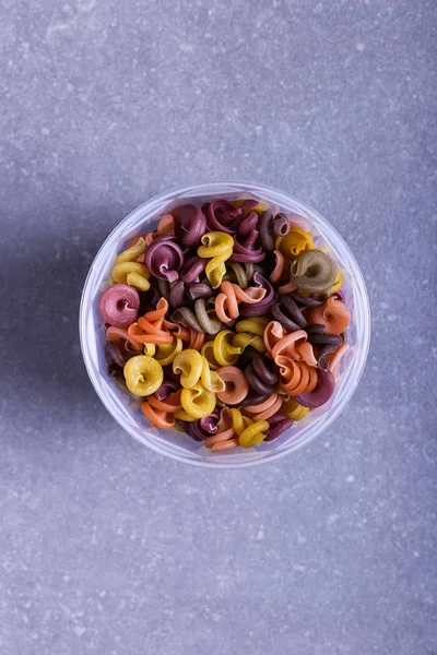 Multicolored Pasta Addition Natural Vegetable Dye Jar Concrete Table Top — Stock Photo, Image