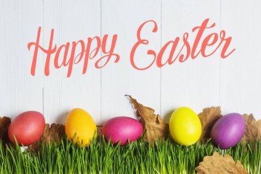 Çimenlerin üzerinde renkli Paskalya yumurtaları