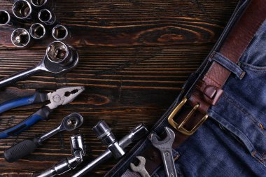 Araçlar bir masaya koydu, çalışma günü, kopya alanı Iş alanı kavramı organize.