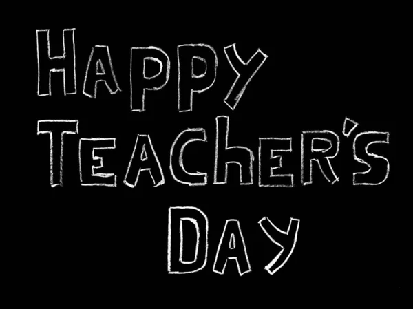 Happy Teacher\'s day - white inscription on a black board, handdrawn typography poster. Vector illustration.