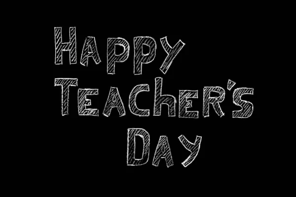 Happy Teacher\'s day - white inscription on a black board, handdrawn typography poster. Vector illustration.