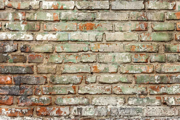 Old green brick wall, rustic texture, design background.