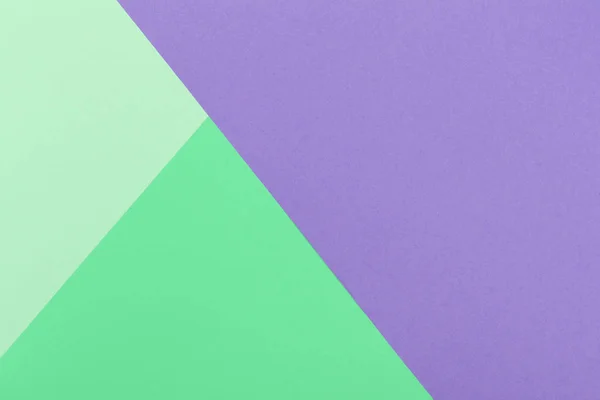 纸紫色，绿色，薄荷，柔和，糖果背景，几何位置。演示文稿的颜色空白，复制空间. — 图库照片
