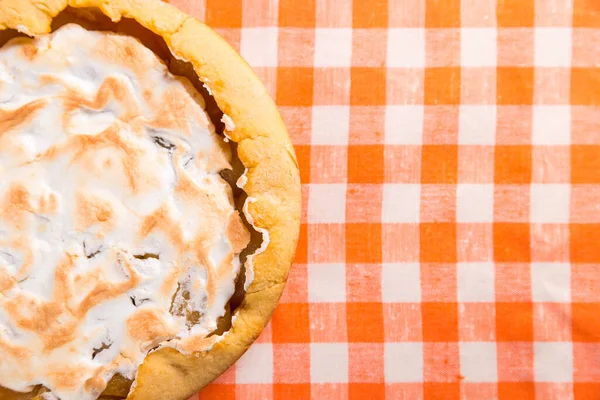 Pear Pie Cream Homemade Pastries Table Orange Napkin Copy Space — Stock Photo, Image