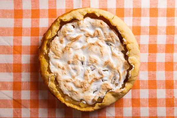 Pear Pie Cream Homemade Pastries Table Orange Napkin Copy Space — Stock Photo, Image