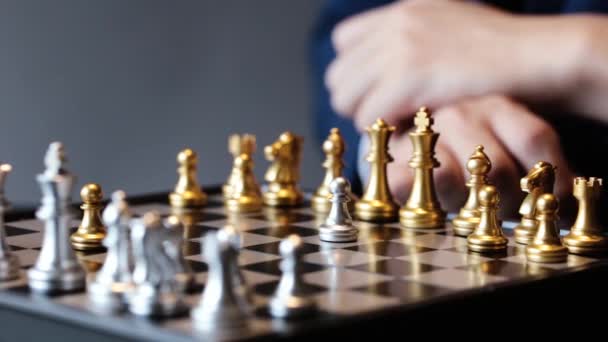 Cropped shot of businessman playing chess — Stock Video