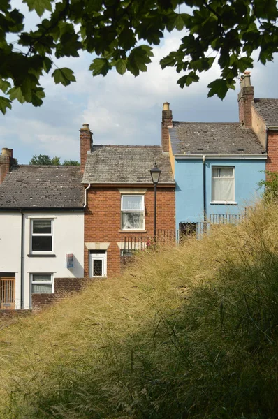 houses on steep hill. Exeter.uk