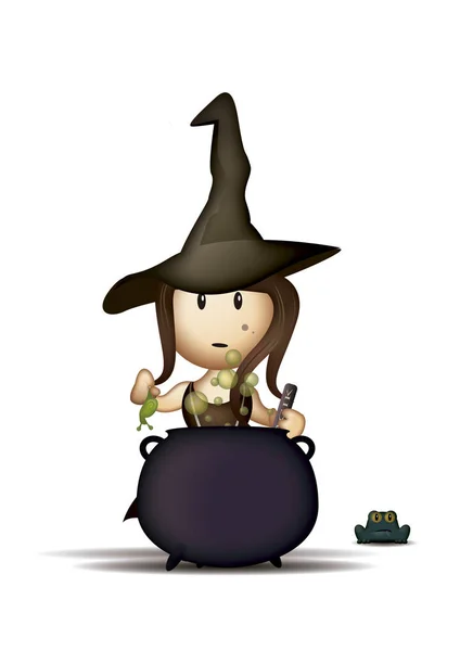 Cute Witch i kocioł Obrazek Stockowy