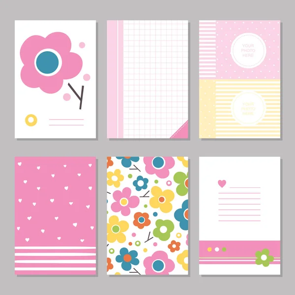 Seis Portadas Cuaderno Lindo Con Flores Patrones Páginas Estacionarias — Vector de stock