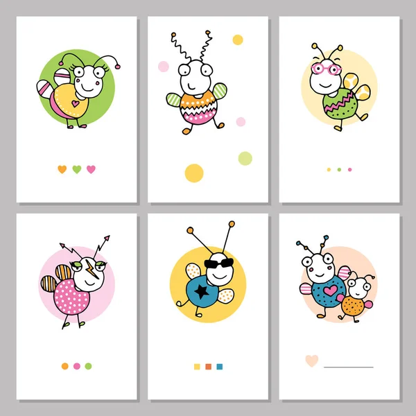 Cartoon bees greeting cards — Stock Vector