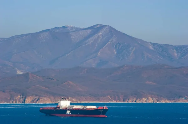 Nakhodka Rusya Federasyonu Şubat 2019 Konteyner Gemisi Apl Tayland Ayakta — Stok fotoğraf