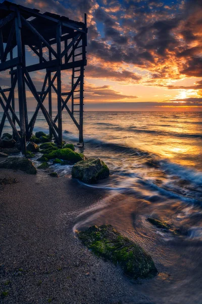 Ein Schöner Farbenfroher Bewölkter Sonnenaufgang Oder Sonnenuntergang Schwarzen Meer Der — Stockfoto