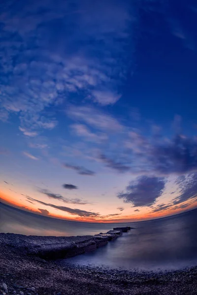 Schöner Sonnenuntergang Meer Mit Einem Steinernen Ponton Vordergrund Auf Der — Stockfoto