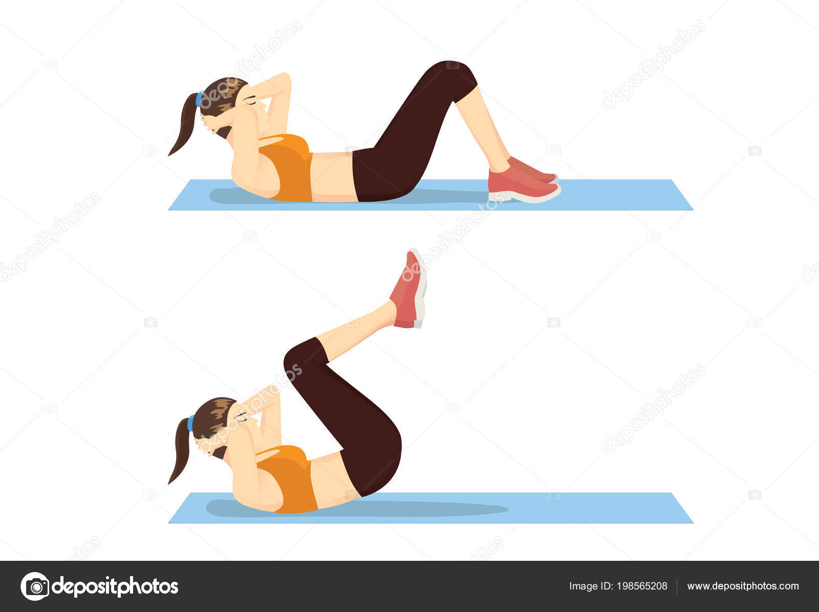 Exercise Step Reverse Crunch Healthy Woman Illustration Correct Moves
