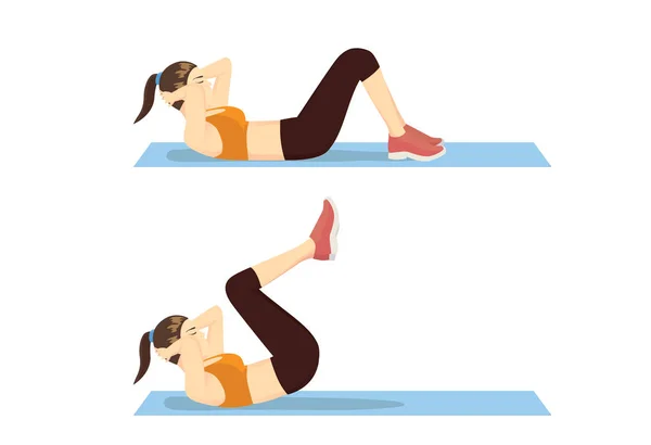 Ejercicio Paso Paso Con Reverse Crunch Por Mujer Sana Ilustración — Vector de stock