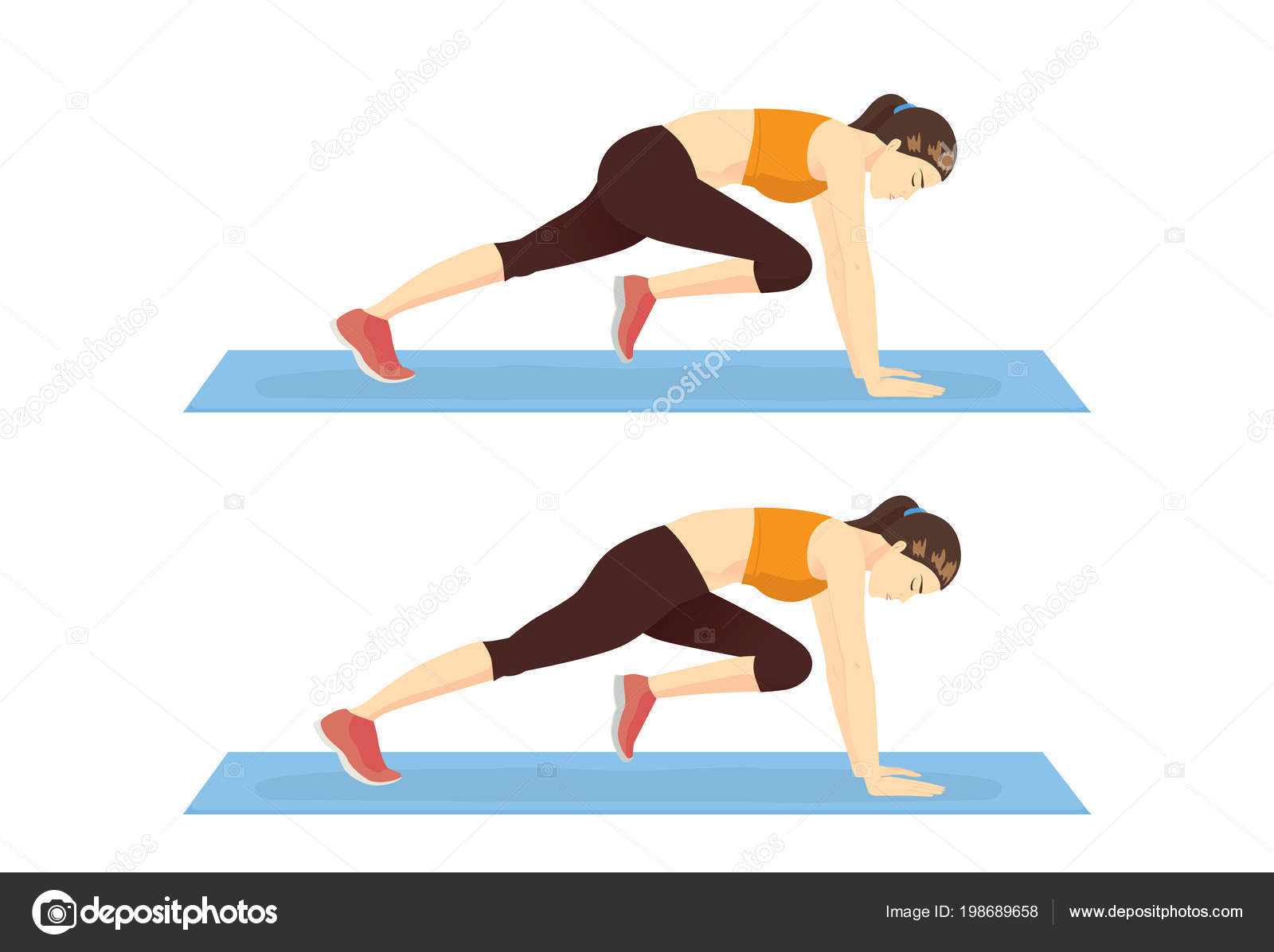 Step Doing Mountain Climber Exercise Healthy Woman Illustration