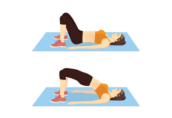 Woman Doing Exercise Hip Lift Firming Her Body Illustration Step — Stok Vektör