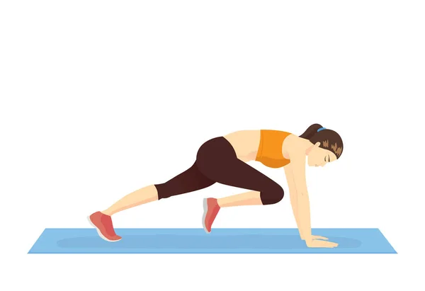 Mujer Sana Haciendo Ejercicio Escalador Montaña Ilustración Sobre Entrenamiento Peso — Vector de stock