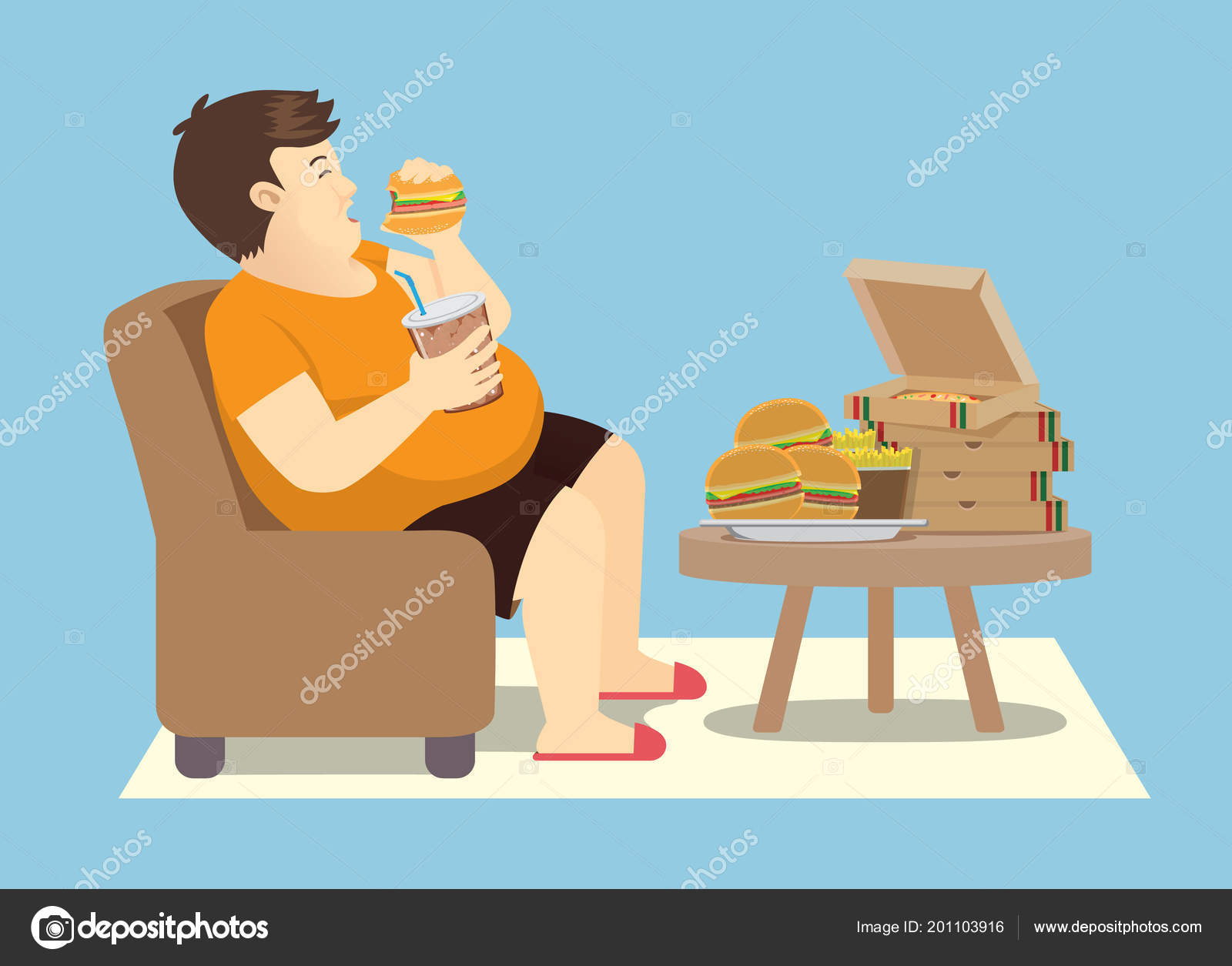 Fat Man Overeating Many Fast Food Table Illustration Binge Eating Stock  Vector Image by ©solar22 #201103916