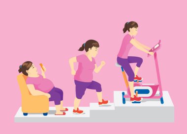 Şişman kadın kanepe değişiminde vücudu artış egzersiz sabit bisiklet için Smartphone kullanarak. Kavram resimde hakkında hızlı kaybetmek ağırlık.