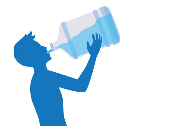 Silueta Del Hombre Sintiéndose Sediento Bebiendo Agua Una Botella Plástico — Archivo Imágenes Vectoriales