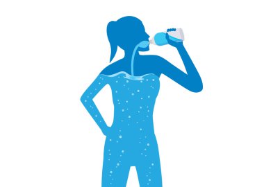 Kadın vücuduna saf su içme. Resimde sağlıklı yaşam hakkında.