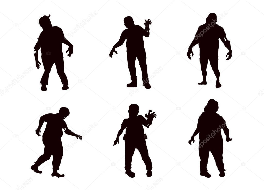 Bloody Fat Zombie collection in silhouette style. Full body and many action ideal for create to horror theme illustration.