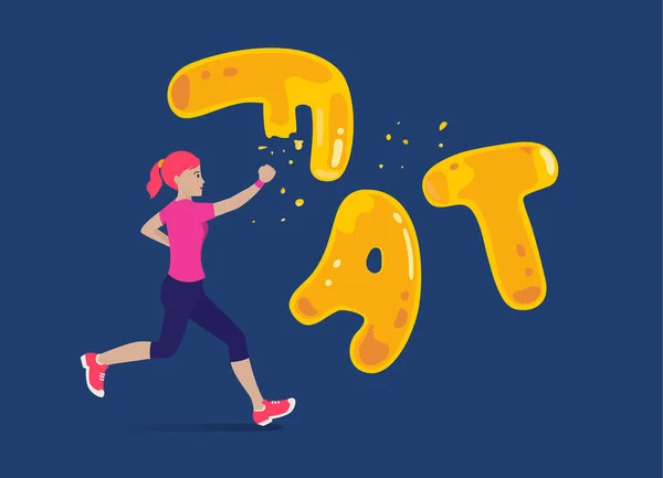 Mujer Corre Para Romper Una Frase Gorda Por Romperse Ilustración — Vector de stock