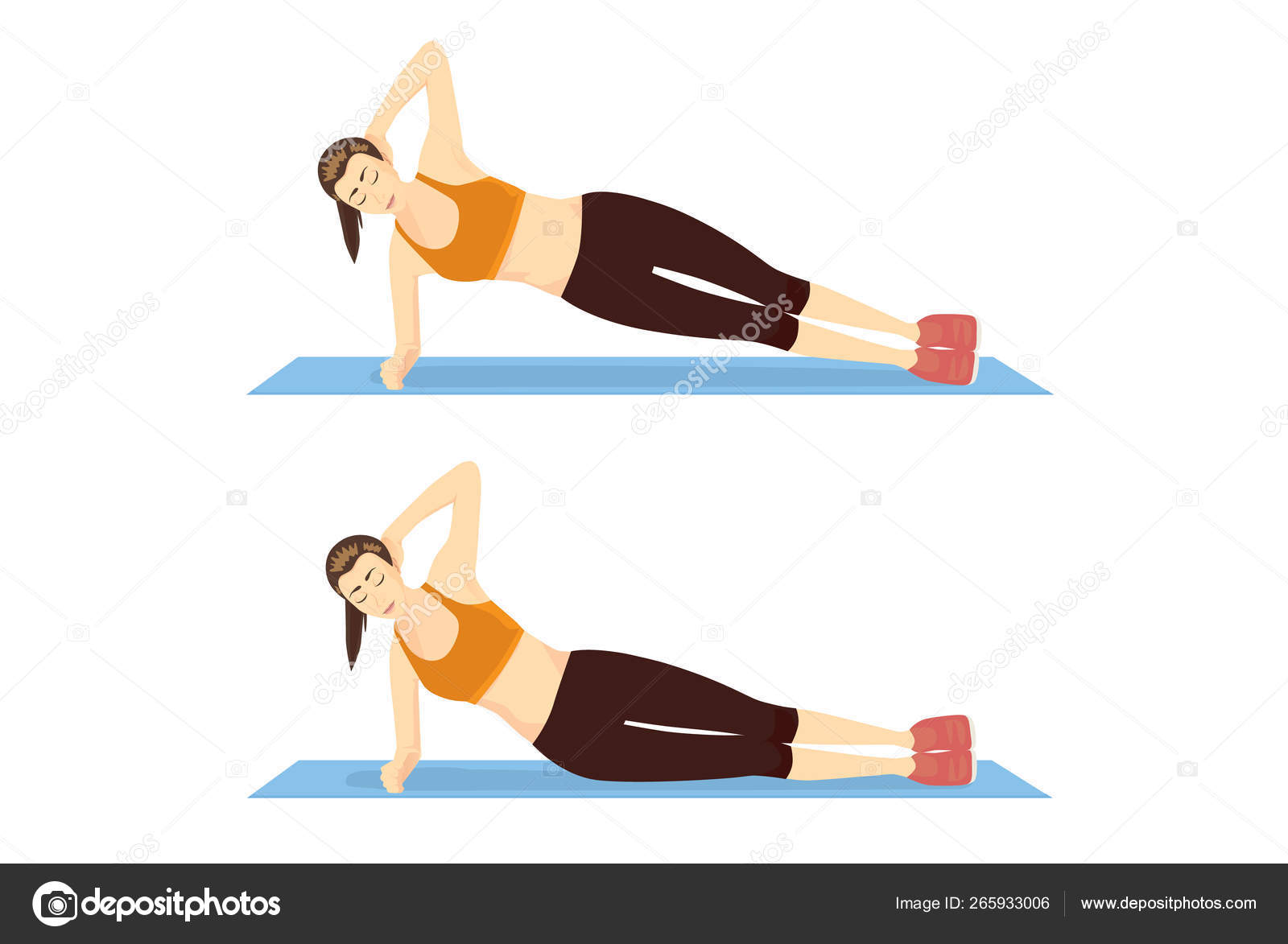 Woman Doing Side Bridge Exercise Step Blue Mat Illustration