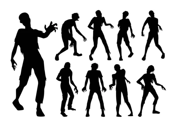 Hombre Zombie Pie Caminando Acciones Colección Estilo Silhouette Longitud Total — Vector de stock