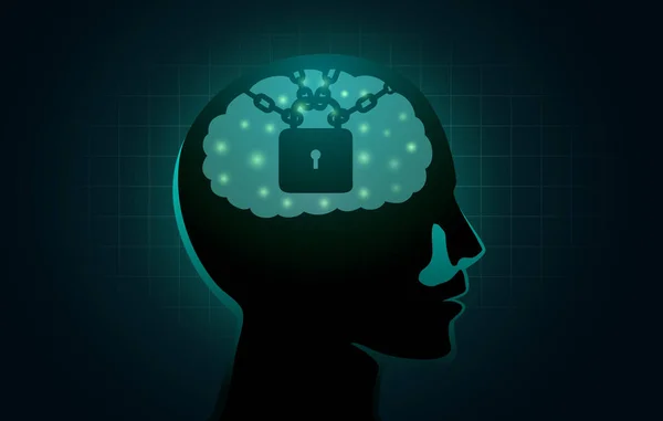 Chain Lock Human Head Illustration Fixed Mindset Negative Think — Stock Vector