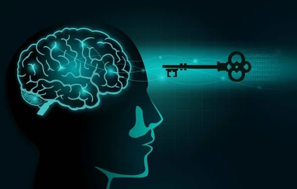 Μυστικό Κλειδί Κινείται Στο Ανθρώπινο Κεφάλι Εγκέφαλο Μέσα Εικονογράφηση Για — Διανυσματικό Αρχείο