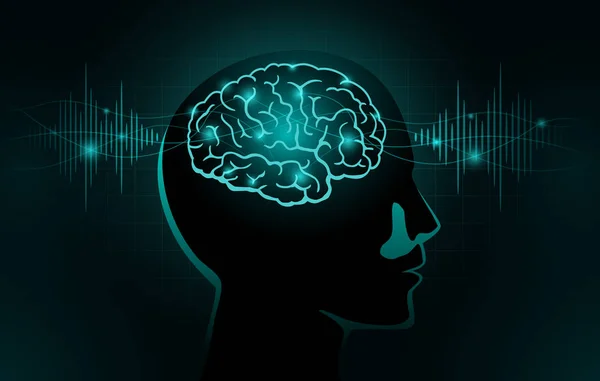 Частинки Рухаються Людський Мозок Концептуальна Ілюстрація Про Хвилю Мозку Частоту — стоковий вектор