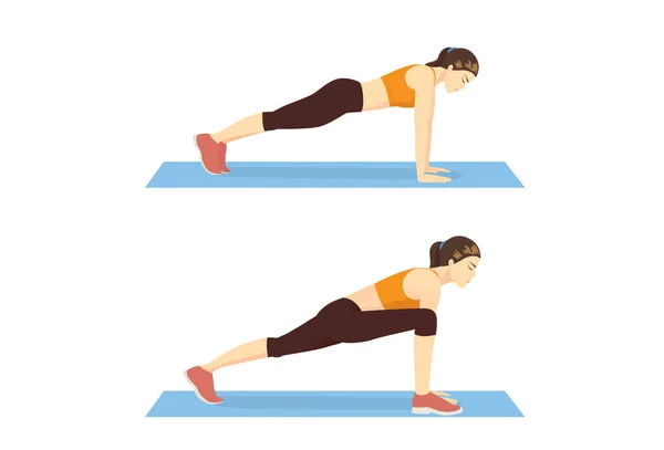 Women Doing Groiners Exercise Strengthen Hips Core Steps Illustration Fitness — Stock Vector