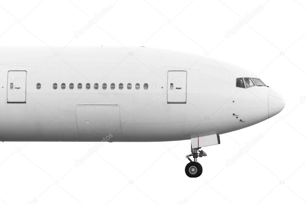 Fuselage aircraft with cockpit pilots isolated on white background
