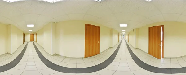 Sférické 360 Stupňů Panoramatickou Projekcí Panorama Interiéru Prázdné Dlouhé Chodby — Stock fotografie