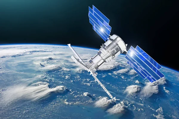 Satellite Earth Makes Measurements Weather Parameters Sensing Research Probing Monitoring — Stock Photo, Image
